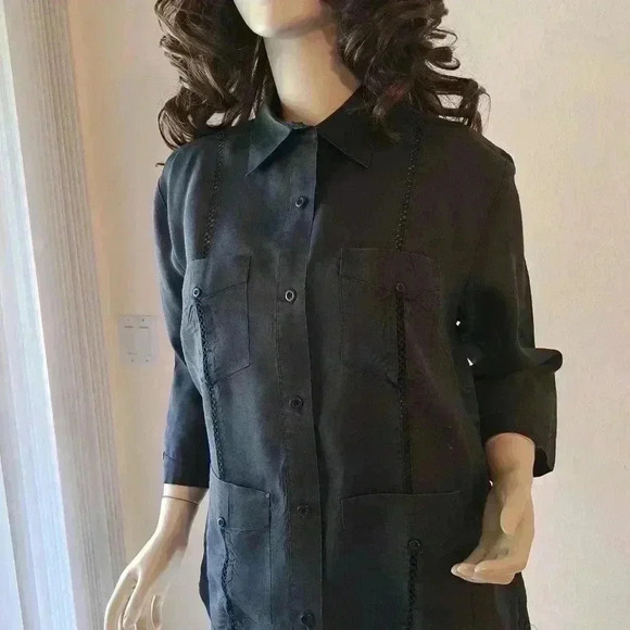 Linen BLOUSE J.M.P. Black L - Picture 6 of 10